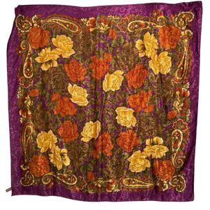 Vintage Worthington XL Italian jacquard satin paisley floral scarf wrap 46” sq